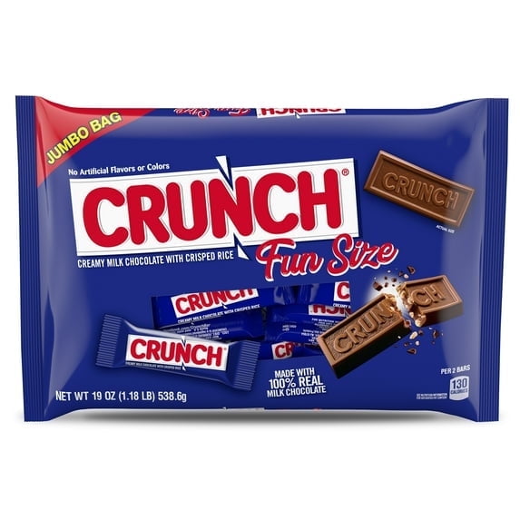 CRUNCH, Milk Chocolate and Crisped Rice, Fun Size Individually Wrapped Candy Bars, Jumbo Bag, 19 oz