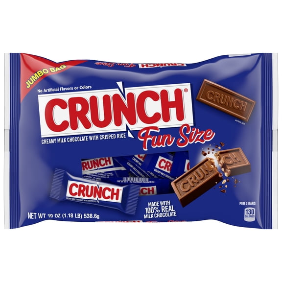 CRUNCH Fun Size Candy Bars, Creamy Milk Chocolate with Crisped Rice, Individually Wrapped Candy, Jumbo Bag, 19 oz