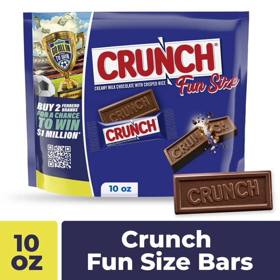 CRUNCH Fun Size Candy Bars, Creamy Milk Chocolate with Crisped Rice, Individually Wrapped Candy, 10 oz Bag