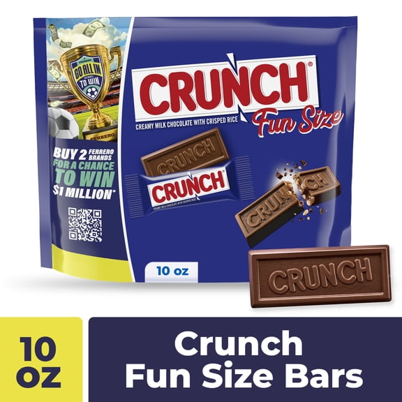 CRUNCH Fun Size Candy Bars, Creamy Milk Chocolate with Crisped Rice, Individually Wrapped Candy, 10 oz Bag