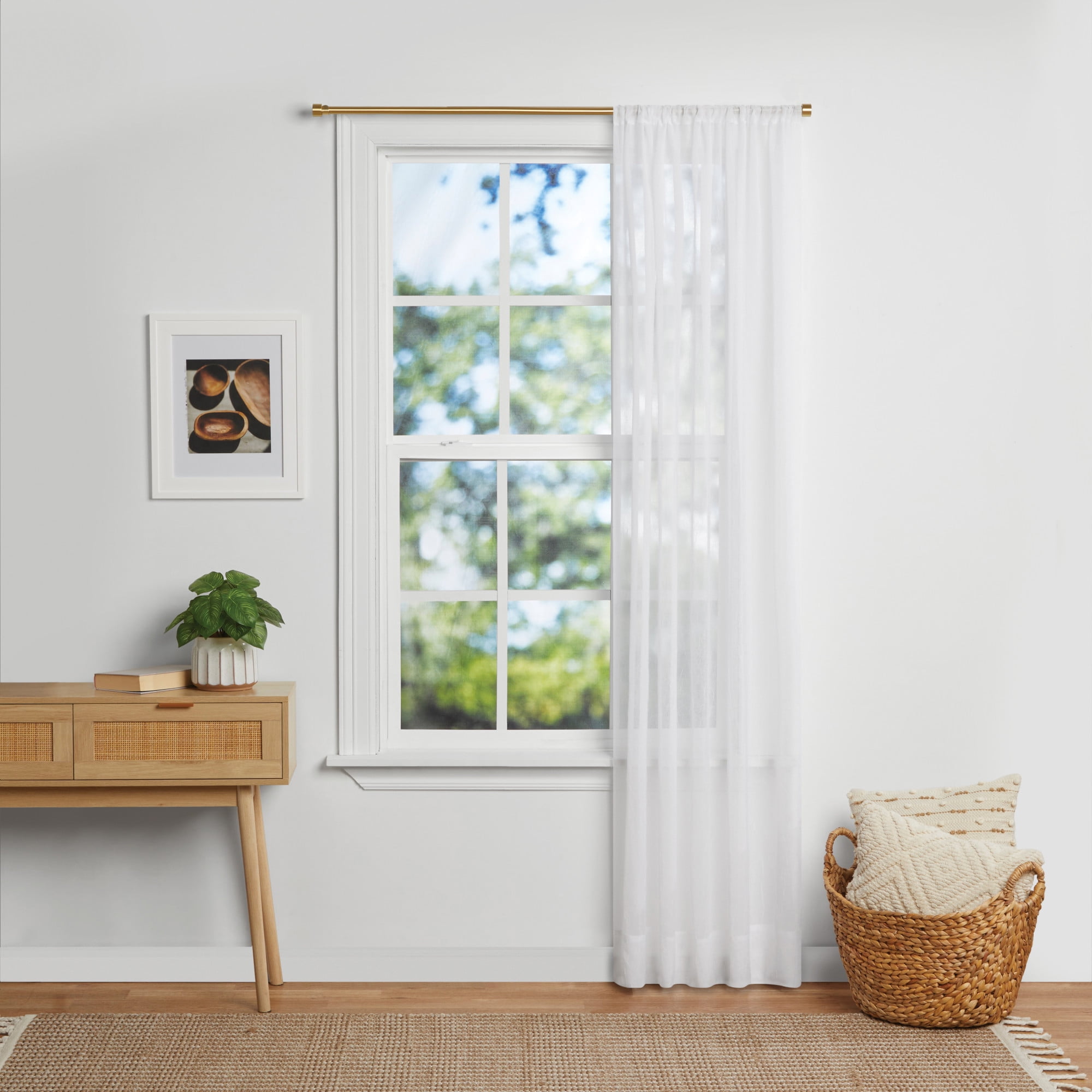 Mainstays Crushed Voile White Sheer Pole top Single Curtain Panel, 51" W x 84" L
