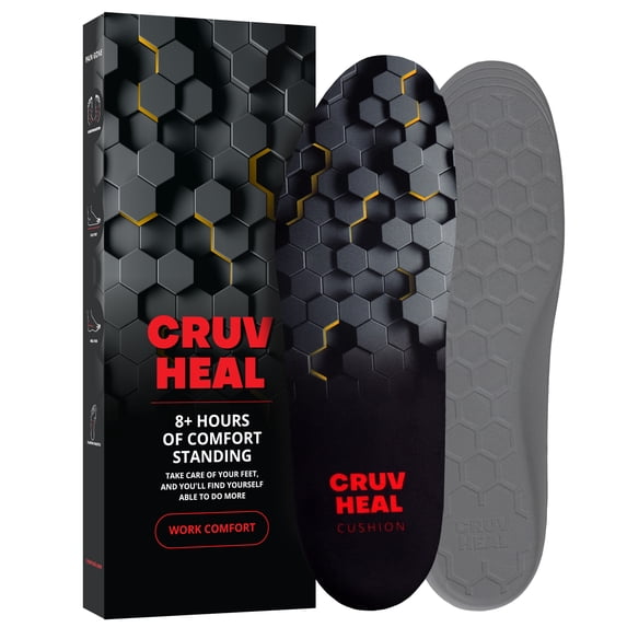 CRUVHEAL Work Comfort Insoles for Men Women Flat Feet Orthotics Low Arch Size XL, Black