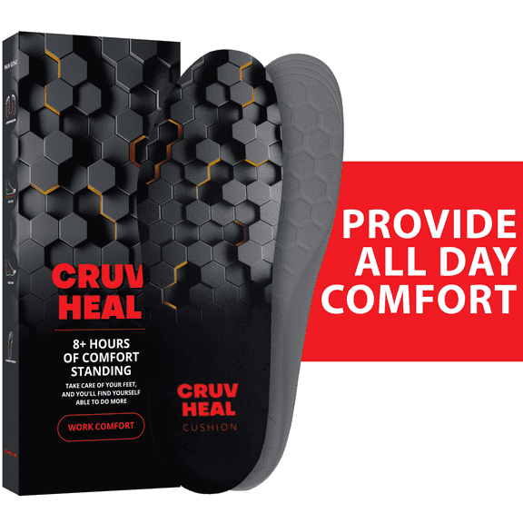 CRUVHEAL Work Comfort Insoles for Men Women Flat Feet Orthotics Anti Fatigue Low Arch (L, Black)