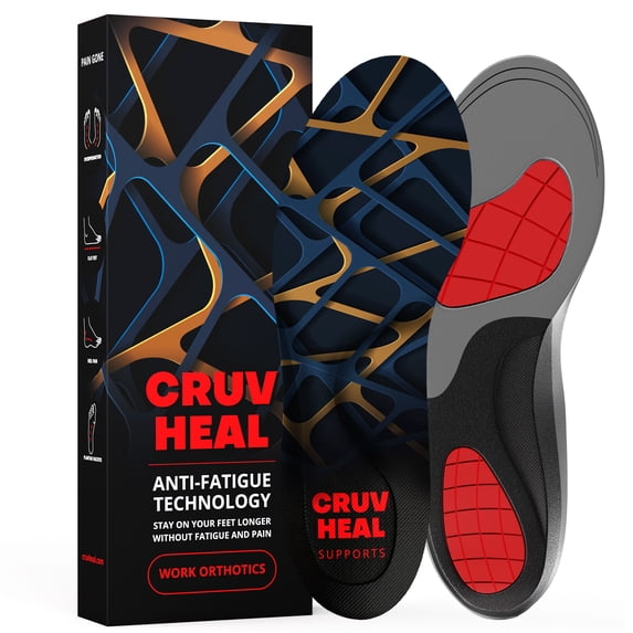 CRUVHEAL Work Orthotic Plantar Fasciitis Insoles for Men Women Flat feet Arch Support Size L, Blue