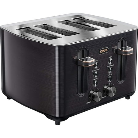 CRUX - 4 Slice Wide Slot Toaster - Black Stainless Steel