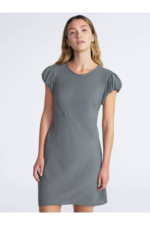 Women’s and Women’s Plus Tie Back Mini Dress with Volume Sleeves, Sizes XS-4X