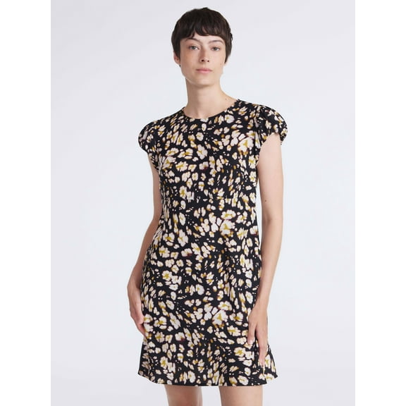 Scoop Women’s and Women’s Plus Tie Back Mini Dress with Volume Sleeves, Sizes XS-4X