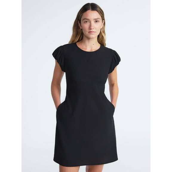 Scoop Women’s and Women’s Plus Tie Back Mini Dress with Volume Sleeves, Sizes XS-4X