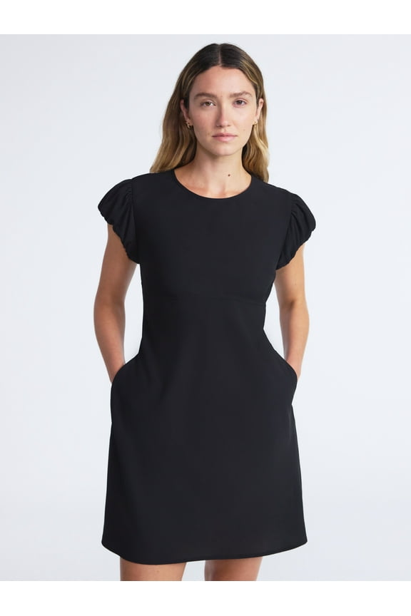 Women’s and Women’s Plus Tie Back Mini Dress with Volume Sleeves, Sizes XS-4X