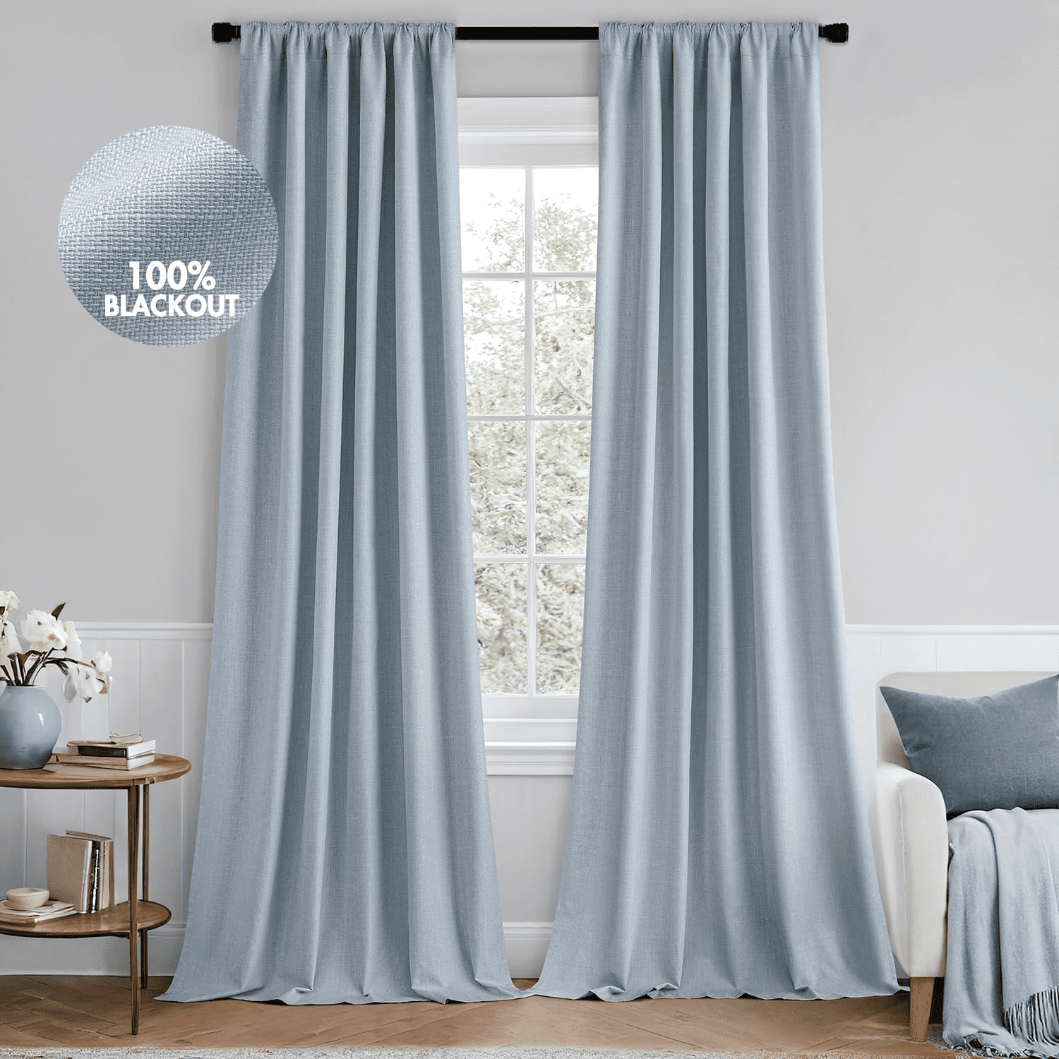 CRXX 100% Blackout Curtains 84 Inch Long 2 Panels Set - Thick Faux Linen Textured, Noise Reducing, Thermal Insulated, Light Blocking Drapes for Bedroom, Living Room, Nursery