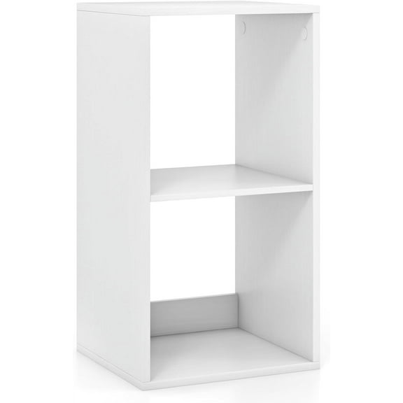 CRXX 2 Cube Storage Organizer, 2 Tier Floor Standing Bookcase, Small Bookshelf for Small Spaces, Wooden Open Display Shelf for Living Room, Bedroom, Study, White Bookshelf with Open Back