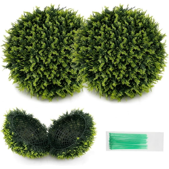 CRXX 2 PCS 18” Artificial Cedar Topiary Ball, Faux Decorative Balls Plants, Indoor Outdoor Topiary Spheres for Patio, Garden, Front Door, Backyard and Wedding Decoration-18 Inch