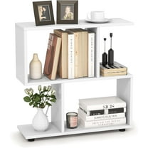 CRXX 2 Tier Geometric Bookshelf, Freestanding Wood Display Shelf, Home Office Room Divider S Shaped Open Bookcase, Small Bookshelf for Small Spaces, Living Room, Study (White, 1)
