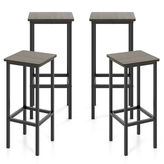 CRXX 26" Bar Stool Set of 4 Backless Counter Height Stools with Sturdy Metal Frame & Built-in Footrest, Gray Upholstered Bar Stools for Kitchen Island, Dining Counter & Pub