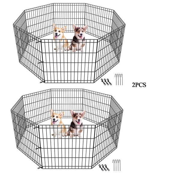 CRXX 2PCS Dog Playpen 24" 8 Panels Foldable Exercise Pen Pet Playpen Fence In/Outdoor