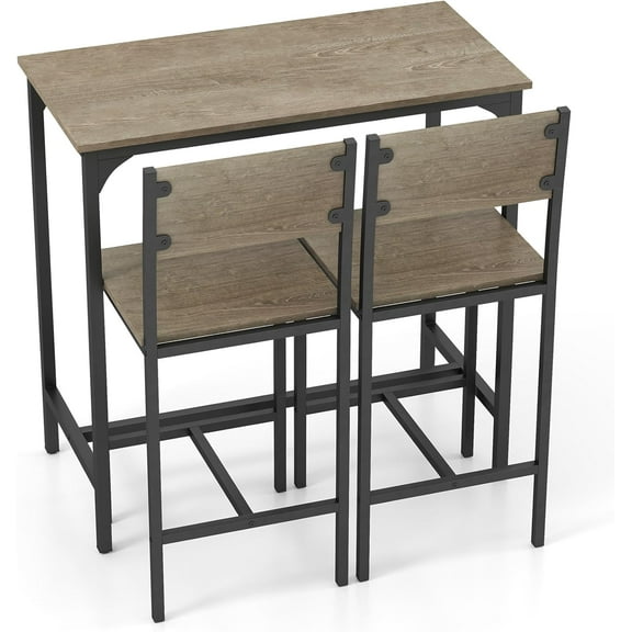 CRXX 3-Piece Bar Table and Chair Set with 2 Counter Height Bar Stools, Breakfast Nook Table Set for Small Space, Dinette, Pub, Kitchen, Apartment, Restaurant, Dining Table Set for 2 (Grey)