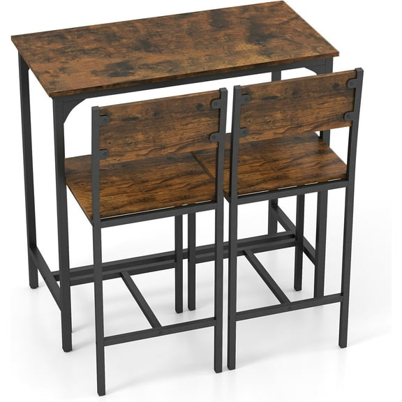 CRXX 3-Piece Bar Table and Chair Set with 2 Counter Height Bar Stools, Breakfast Nook Table Set for Small Space, Dinette, Pub, Kitchen, Apartment, Restaurant, Dining Table Set for 2 (Brown)