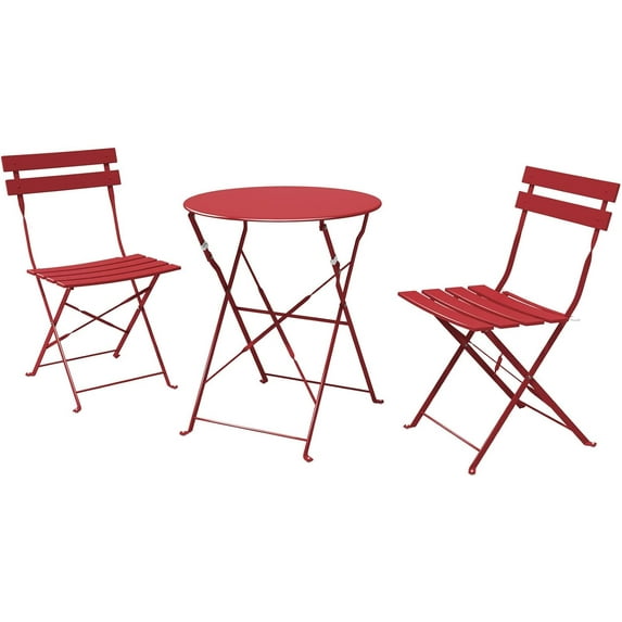 CRXX 3-Piece Folding Bistro Set, 2 Chairs and 1 Table, Weather-Resistant Outdoor/Indoor Conversation Set for Patio, Yard, Garden -Dark Red