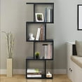thumbnail image 1 of CRXX 4 Tier Bookshelf S Shaped Bookcase, Multifunctional Wooden Display Decor Furniture, Free Standing Industrial Storage Rack for Living Room Bedroom Office, Modern 4 Shelf Bookcase (Black, 1), 1 of 9