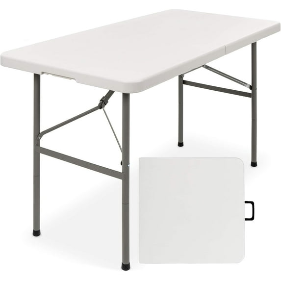 CRXX 4ft Plastic Folding Table, Indoor Outdoor Heavy Duty Portable w/Handle, Lock for Picnic, Party, Camping-4ft-White