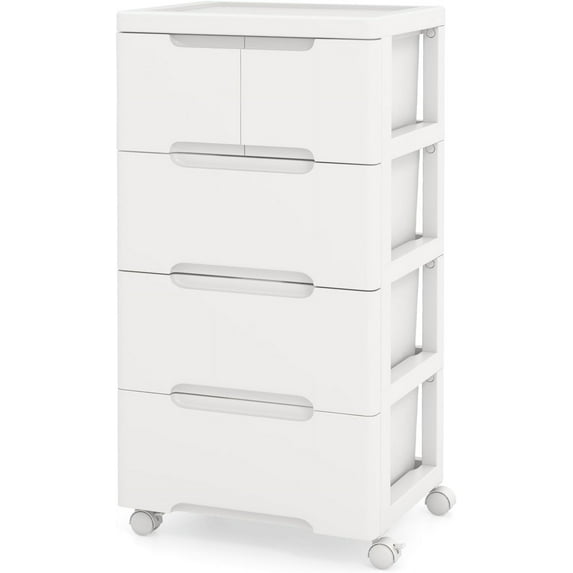 CRXX 5-Drawer Plastic Rolling Storage Cart, Mobile Storage Cabinet with 4 Universal Wheels, Vertical Storage Tower Container Unit for Living Room, Bedroom, Home Office, White(16”x13”x31” ,5 Drawers)