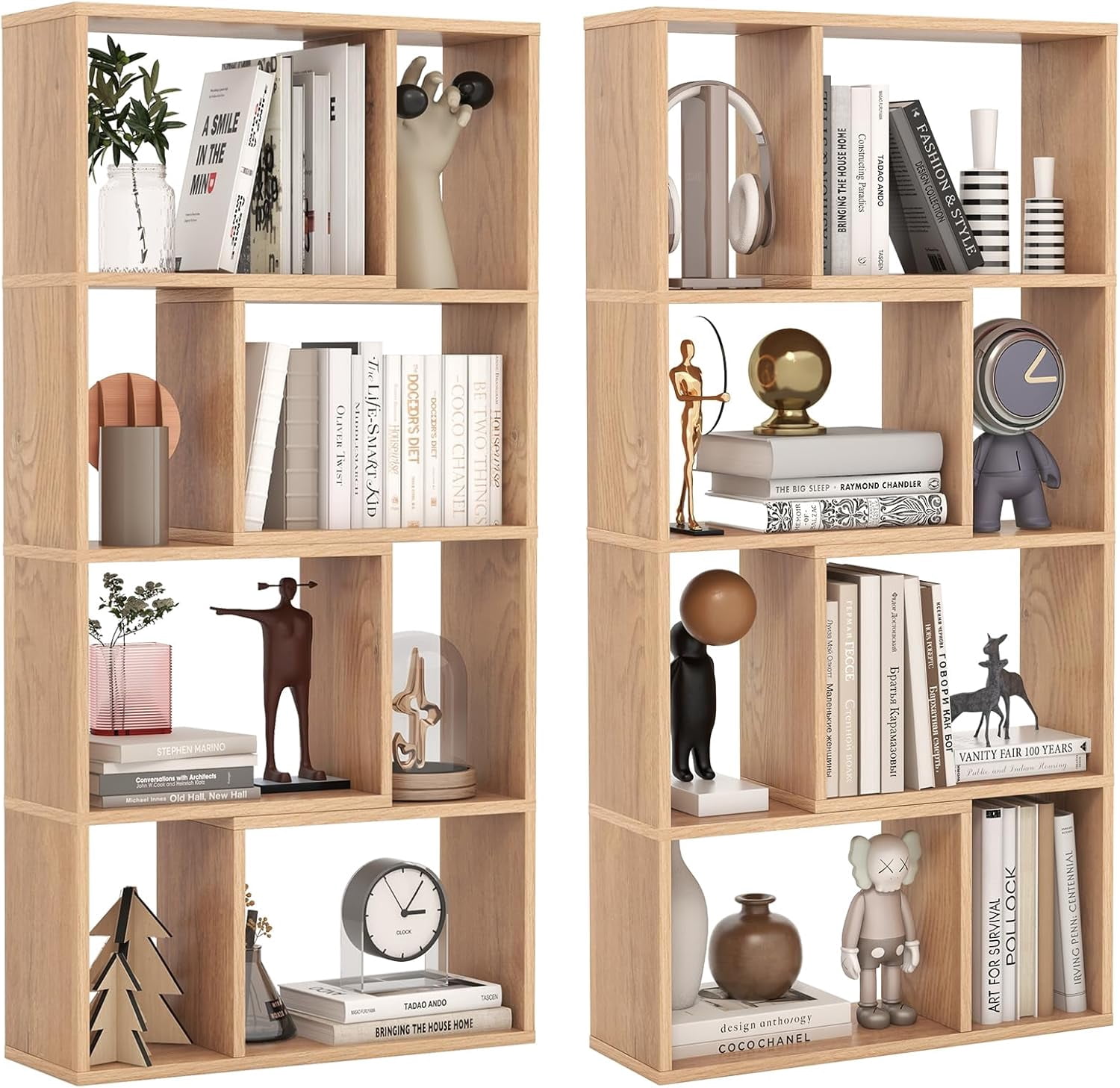 Tangkula 5-Tier Geometric Bookshelf - 48"H, 8-Cube Open Bookcase With Anti-Tip Kits, White