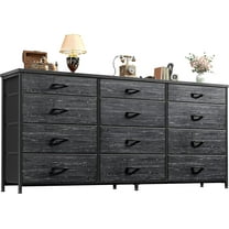 CRXX 55" Long Dresser for Bedroom with 12 Fabric Drawers, Entertainment Center for 60 inch TV Dressers & Chests of Drawers Large Storage Organizer for Closet, Metal Frame, Wood Top-Black