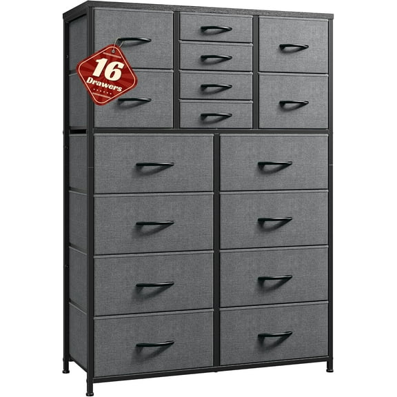 CRXX 57“H Tall Dresser for Bedroom with 16 Drawers,Fabric Dressers & chests of Drawers for Bedroom,Large Dresser for Closet,Sturdy Metal Frame & Wood Top,Entryway, Hallway-Grey