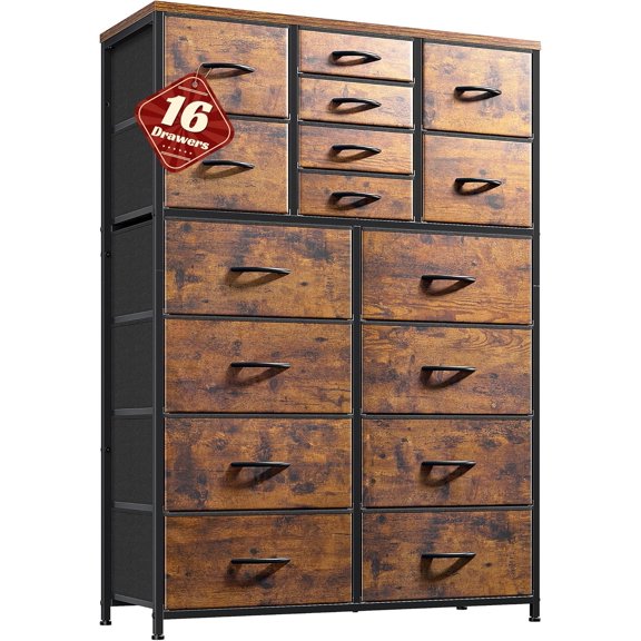 CRXX 57“H Tall Dresser for Bedroom with 16 Drawers,Fabric Dressers & chests of Drawers for Bedroom,Large Dresser for Closet,Sturdy Metal Frame & Wood Top,Entryway, Hallway-Rustic Brown