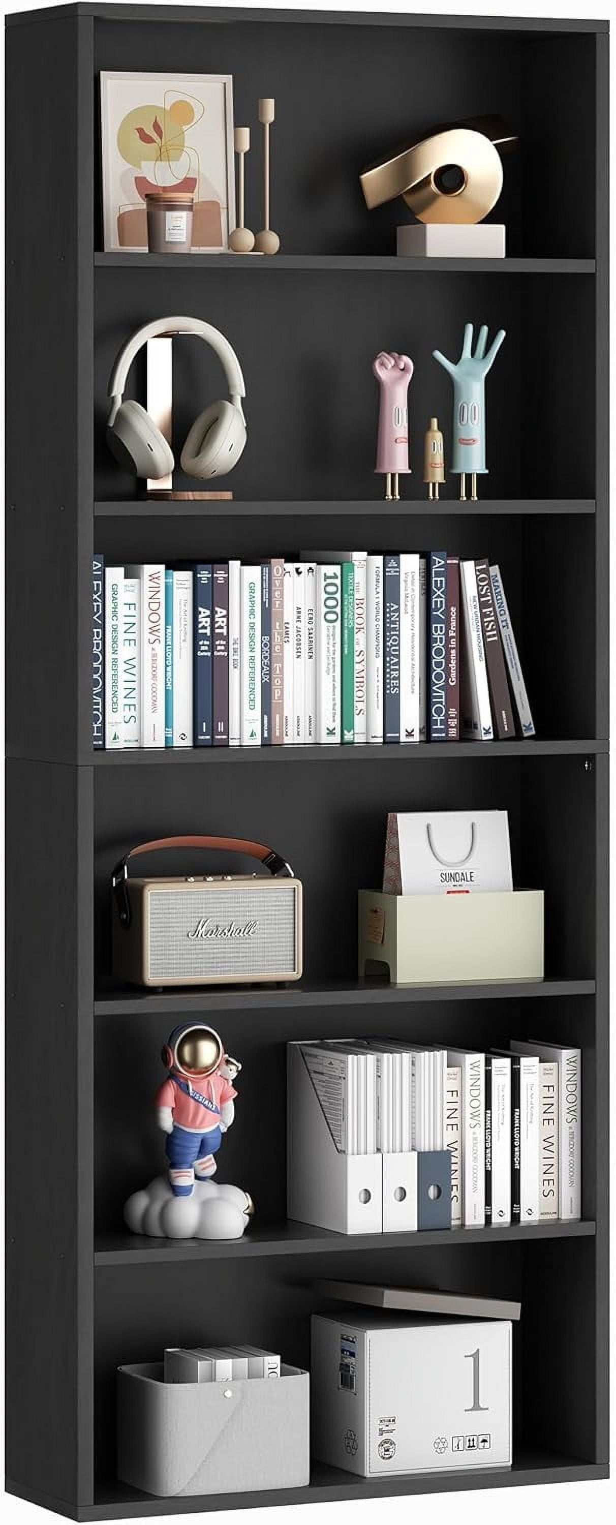 CRXX 6-Tier Open Bookcase and Bookshelf, Floor Standing Wood Display Storage Shelves 71 Inch Tall Bookcase Home Decor Furniture for Home Office, Living Room, Bed Room, Black