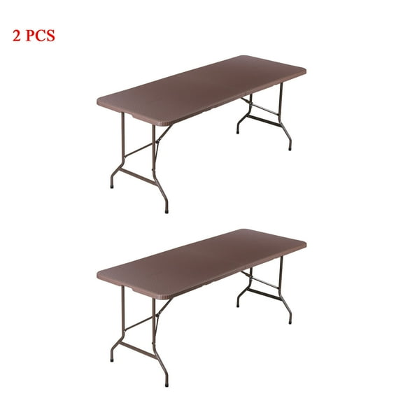 CRXX 6FT Portable Folding Table Utility W/ Hnadle Picnic Camping Dining Party-Brown-2PCS