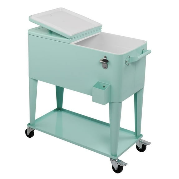 CRXX 80QT Rolling Outdoor Patio Cooler Cart on Wheels Portable Ice Chest with Shelf