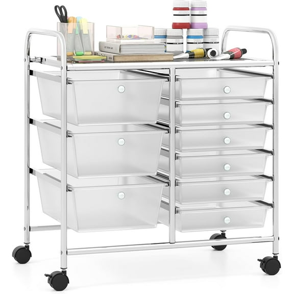 CRXX 9 Drawers Rolling Cart, Classroom Organizers, Storage Cart with Wheels, for Teacher Office Home School Supplies Tool Craft Art Paper, Clear