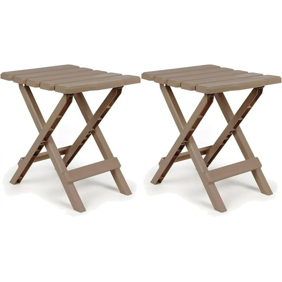 CRXX Adirondack Portable Outdoor Camping Small Weatherproof Rustproof Durable Plastic Folding Side Table for Indoor and Outdoor Use, 2 Pack, Taupe