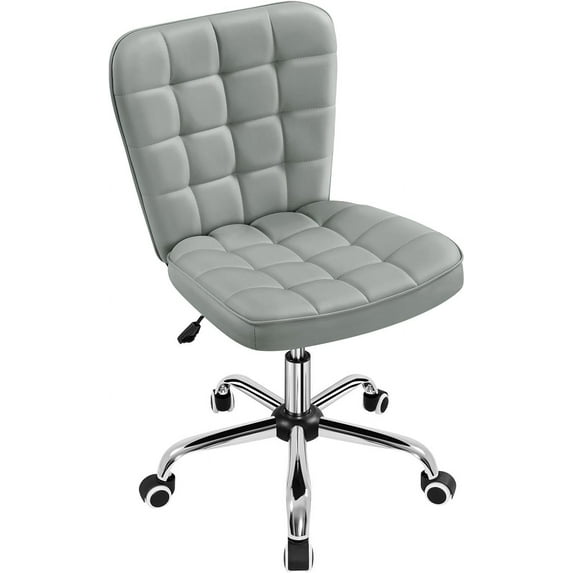 CRXX Armless Desk Chair Modern Tufted Office Chair Faux Leather Upholstered Computer Chair with Adjustable Seat Height and Rolling Wheels for Home/Office, Light Gray