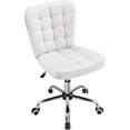 thumbnail image 1 of CRXX Armless Desk Chair Modern Tufted Office Chair Faux Leather Upholstered Computer Chair with Adjustable Seat Height and Rolling Wheels for Home/Office, White, 1 of 10