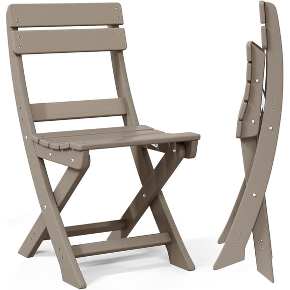 CRXX Armless Outdoor Dining Chair – HDPE Poly Lumber Waterproof Patio Adirondack Chair, Indoor/Outdoor Bistro Restaurant Chair for Porch, Backyard & Garden (Solid Pattern)，Weathered Wood