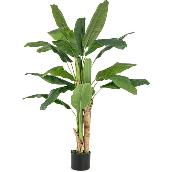 CRXX Artificial Banana Tree, 5.3FT Faux Banana Leaf Plant with Double Stalk, Lush Mosses, Fake Potted Banana Silk Tree for Home Indoor Living Room Decor-1