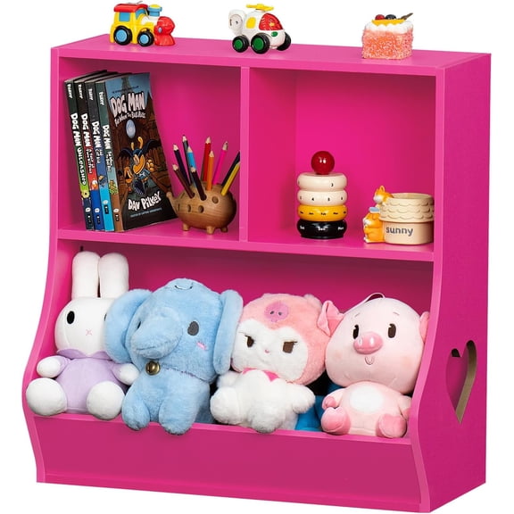 CRXX Baby Toddler Bookshelf and Storage Organizer, Kids Cabinet and Bookcase, Wooden 3 Cubby Children Book Shelf for Playroom, Bedroom, Nursery, School 23.62'' H-2 Tier-Small-Pink