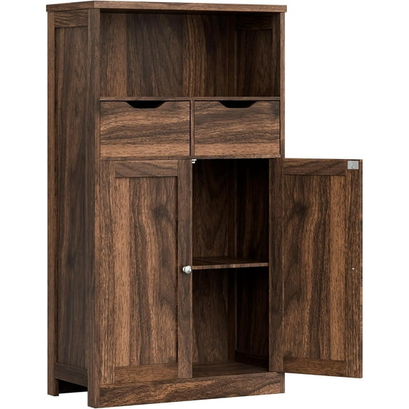 CRXX Bathroom Storage Cabinet, Freestanding Pantry Cabinet with 2 Drawers and Adjustable Shelves, Wooden Floor Storage Organizer for Bathroom, Living Room, Kitchen, Entryway, Farmhouse, Brown,42