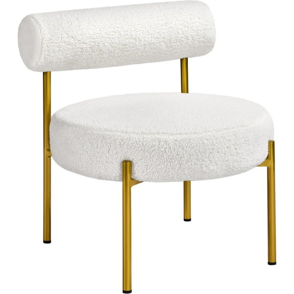 CRXX Boucle Accent Chair, Modern Tufted Vanity Chair, Cozy Sherpa Barrel Chair with Gold Legs, Club Chair for Living Room Bedroom Vanity Room Home Office, White,1