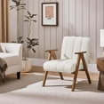 thumbnail image 1 of CRXX Boucle Fabric Mid Century Accent Chair, Modern Upholstered Living Room Chairs with Solid Wood Legs, Reading Armchair for Small Spaces Bedroom, White, 1 of 9