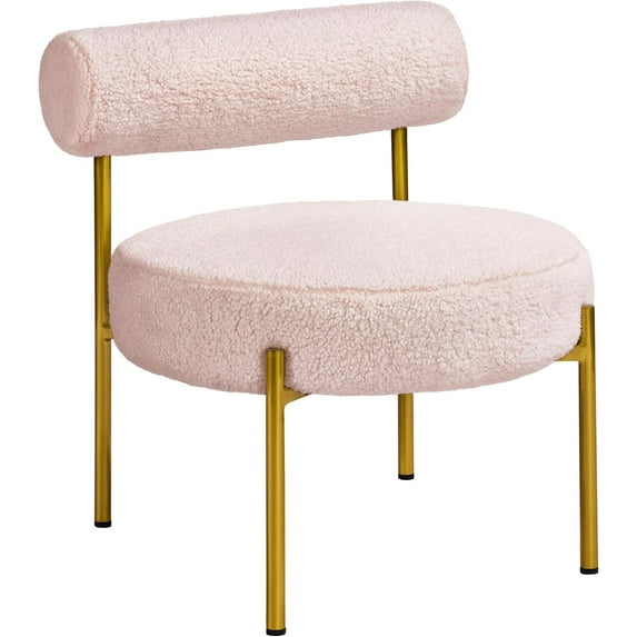 CRXX Boucle Vanity Chair, Modern Tufted Accent Chair, Cozy Sherpa Barrel Chair with Gold Legs, Club Chair for Living Room Bedroom Makeup Room Home Office, Pink,1