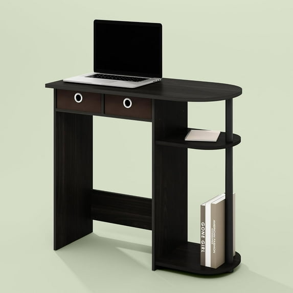 CRXX Compact Computer Desk with Bin Drawers and Shelves, Charcoal/Black