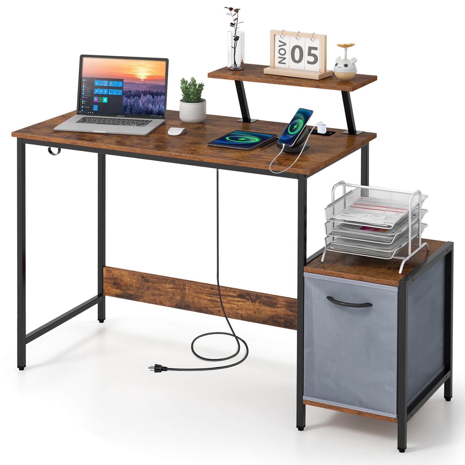 CRXX Computer Desk - Spacious Writing Workstation with Multi-Tier ...