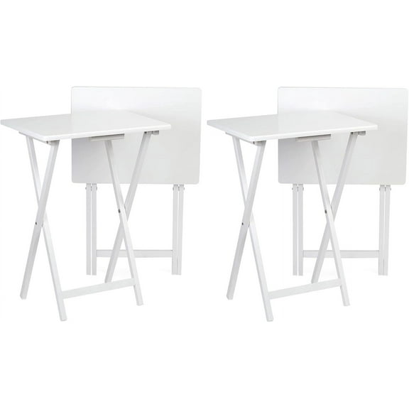 CRXX Conventional Solid and Sturdy Wood Construction Portable Folding TV Snack Tray Table Desk Serving Stand, White (4-Piece Set)