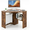 thumbnail image 1 of CRXX Corner Computer Desk, 90 Degrees Triangle Desk w/Shelves & CPU Stand, Compact Vanity Makeup Table with Storage, Corner Desks for Small Spaces (Rustic Brown, 33.5''), 1 of 19
