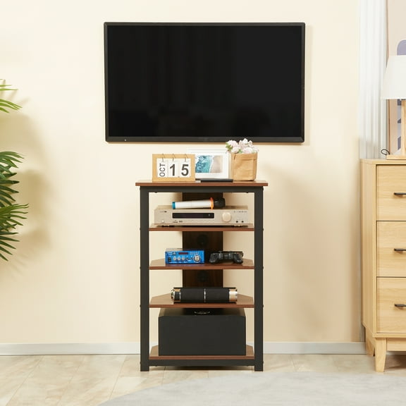 CRXX Corner TV Stand for TV up to 29 Inches Media Entertainment Center,23.5"L x 15.75"W x 33.75"H,Brown