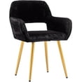 thumbnail image 1 of CRXX Desk Chair, Modern Home Office Chair Without Wheels, Faux Fur Vanity Chair with Hollow Backrest, Comfy Armchair Wood Frame with Metal Legs, Black, 1 of 10