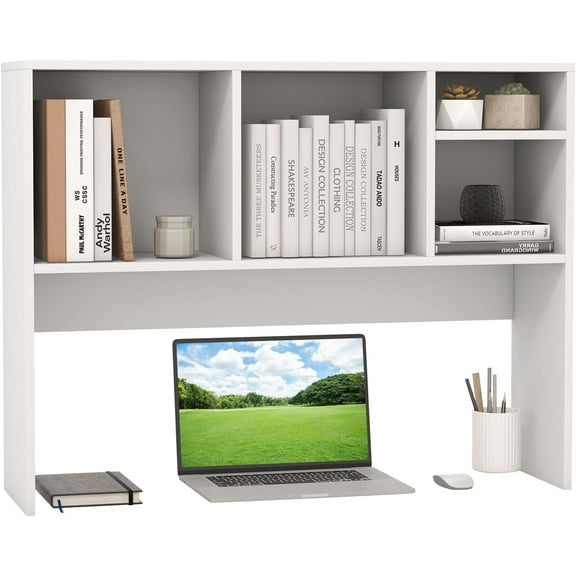 CRXX Desktop Bookshelf, Countertop Storage Hutch with 4 Shelves for Computer Desk, Dressing Tabletop Display Rack, Multipurpose Desk Hutch Storage Organizer for Home Office Dorm, White